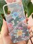 Apple iPhone 16 Uyumlu Kılıf Mavi Simli Çiçek Desenli Renkli Parlak Darbe Emici Kapak 3
