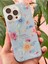 Apple iPhone 15 Pro Max Uyumlu Kılıf Mavi Simli Çiçek Desenli Renkli Parlak Darbe Emici Kapak 2