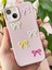 Apple iPhone 13/14 Kılıf Kamera Çıkıntılı Deri Dokuku Fiyonk Desenli Pembe Yumuşak Silikon Kapak 3
