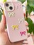 Apple iPhone 13/14 Kılıf Kamera Çıkıntılı Deri Dokuku Fiyonk Desenli Pembe Yumuşak Silikon Kapak 4