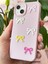 Apple iPhone 13/14 Kılıf Kamera Çıkıntılı Deri Dokuku Fiyonk Desenli Pembe Yumuşak Silikon Kapak 5