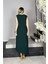 G1425 Kruvaze Yaka Düğme Detaylı Elbise Zümrüt 2