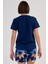Kadın Büyük Beden Kısa Kol Lacivert Şortlu Pijama Takım C4T9N4O804 4