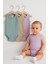 3’lü Fitilli Yeşil-Bej-Lila Bebek Zıbın Seti Pamuklu Kolsuz Çıtçıtlı Yazlık Body Unisex Yazlık Badi 1