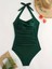 Ruched Halter Backless Tek Parça Mayo, Siyah Kravat Boyun Sıkı Düz Renk Mayo, Kadın Mayo ve Giyim 3