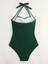 Ruched Halter Backless Tek Parça Mayo, Siyah Kravat Boyun Sıkı Düz Renk Mayo, Kadın Mayo ve Giyim 5