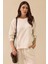 Kadın Çift Kumaşlı Cepli Beli Büzgülü Sweatshirt 0003 Ekru 1