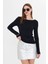 Kadın Kayık Yaka Büzgülü Uzun Kollu Tişört Siyah 3