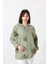 B-0158 Kolu Apoletli Gold Simli Işlemeli Desenli Keten Kadın Büyük Beden Mint Yeşili Gömlek 4