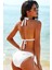 Kadın Beyaz Belden, Boyundan Bağlamalı ve Ayarlanabilir Külotlu Üçgen Bikini Mayo Takımı 2