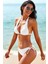 Kadın Beyaz Belden, Boyundan Bağlamalı ve Ayarlanabilir Külotlu Üçgen Bikini Mayo Takımı 3