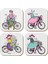 Gift Hediyelik Metal Mantar Tabanlı I Like To Ride A Bike Kedili 4'lü Bardak Altlığı Seti 1
