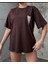 Kadın Kahverengi Taş Detaylı Oversize Kalıp T-Shirt 1