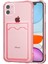 Apple iPhone 12 Mini Kılıf Darbe Emici Köşe Korumalı Kartlıklı Cüzdanlı Silikon Kapak - Pembe 1