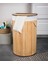 Home Doğal Bambu Katlanabilir Kirli Çamaşır Sepeti, Yıkanabilir Çıkarılabilir Astar Torbalı, Sele Görünümlü Şık ve Dayanıklı Çamaşır Sepeti, Kapaklı ve Ergonomik Tasarım (Yuvarlak) 1