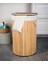 Home Doğal Bambu Katlanabilir Kirli Çamaşır Sepeti, Yıkanabilir Çıkarılabilir Astar Torbalı, Sele Görünümlü Şık ve Dayanıklı Çamaşır Sepeti, Kapaklı ve Ergonomik Tasarım (Yuvarlak) 3