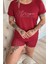 Bordo Magic Desenli Bambu Kısa Kol Şortlu Kadın Pijama Takımı 5
