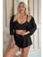 Siyah Dublin Büstiyerli Sabahlıklı Kadın Pijama Takımı 1