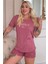 Pudra Grateful Heart Desenli Bambu Kısa Kol Kadın Şortlu Pijama Takımı 1