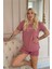 Pudra Grateful Heart Desenli Bambu Kısa Kol Kadın Şortlu Pijama Takımı 4