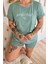 Yeşil Grateful Heart Desenli Bambu Kısa Kol Kadın Şortlu Pijama Takımı 5