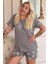 Gri Smile Everyday Desenli Bambu Kısa Kol Kadın Şortlu Pijama Takımı 1
