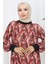 Şifon Kumaş Yaprak Desenli Elbise 0054-02 Mürdüm 3