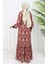 Şifon Kumaş Yaprak Desenli Elbise 0054-02 Mürdüm 5