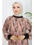 Şifon Kumaş Yaprak Desenli Elbise 0054-04 Vizon 3
