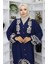 Viskon Kumaş Yarım Düğmeli Elbise 0056-03 Lacivert 3