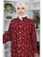 Viskon Kumaş Desenli Elbise 2048-04 Bordo 3