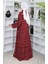 Viskon Kumaş Desenli Elbise 2048-04 Bordo 5