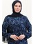 Desenli Kuşaklı Viskon Elbise 0011-01 Lacivert 3