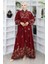 Viskon Kumaş Desenli Elbise 2045-02 Bordo 1