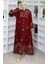 Viskon Kumaş Desenli Elbise 2045-02 Bordo 2