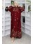 Viskon Kumaş Desenli Elbise 2045-02 Bordo 3