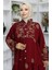 Viskon Kumaş Desenli Elbise 2045-02 Bordo 4