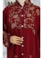 Viskon Kumaş Desenli Elbise 2045-02 Bordo 5