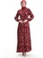 Kolu Lastikli Desenli Elbise 2046-02 Bordo 1