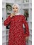 Viskon Kumaş Desenli Elbise 0065-03 Kırmızı 3