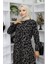 Viskon Kumaş Desenli Elbise 0055-02 Siyah 3