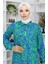 Viskon Kumaş Boydan Düğmeli Desenli Tunik 0072-01 Saks Yeşil 3