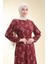 Kolu Lastikli Desenli Elbise 2047-05 Bordo 4