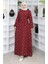 Desenli Kuşaklı Elbise 2049-03 Bordo 1