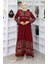 Desenli Viskon Elbise 4076-05 Bordo 1