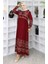 Desenli Viskon Elbise 4076-05 Bordo 2
