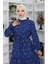 Viskon Kumaş Yarım Düğmeli Elbise 0067-02 Lacivert 3