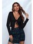 Kadın Siyah Uzun Kollu Önden Bağlama Detaylı Crop Top Bluz 2