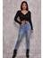 Kadın Siyah Uzun Kollu Büzdürme Bağcık Detaylı Crop Top Bluz 4