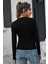 Kadın Siyah Uzun Kollu Fit Basic Crop Top Bluz 1